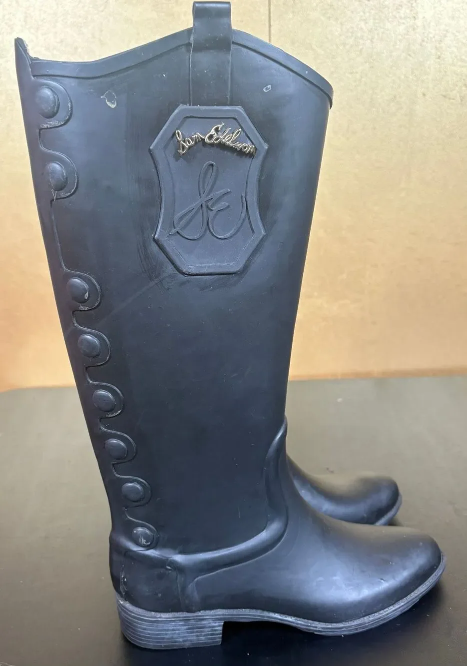 Sam Edelman Ximon Black Rubber Tall Rain Boots - Size 8